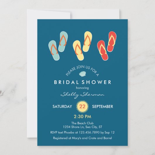 Summer Beach Teenslippers Bridal Shower Invitation Kaart (Voorkant)