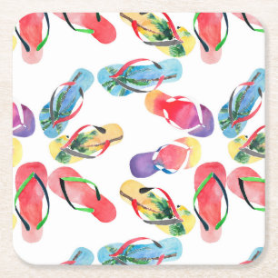 Summer Beach Teenslippers Pattern Kartonnen Onderzetters