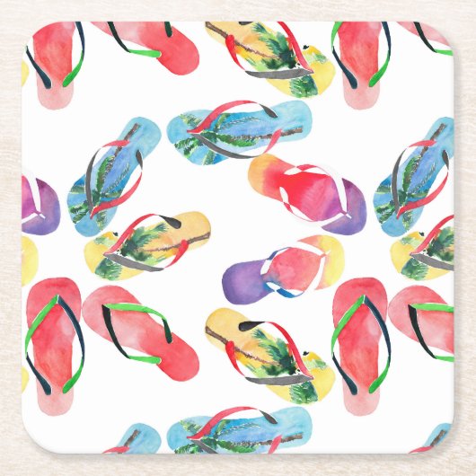 Summer Beach Teenslippers Pattern Kartonnen Onderzetters (Voorkant)