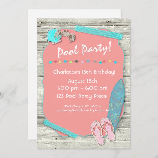 Summer Beach themafeest Kaart (Voorkant / Achterkant)