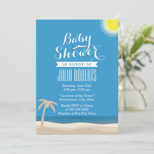 Summer Beach Theme Baby Shower Invitations Kaart (Staand voorkant)