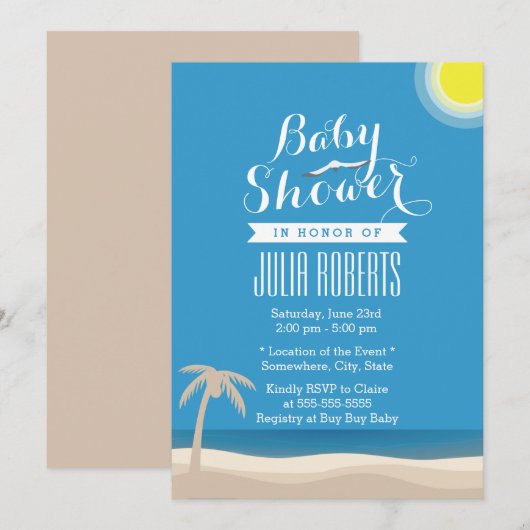 Summer Beach Theme Baby Shower Invitations Kaart (Voorkant / Achterkant)