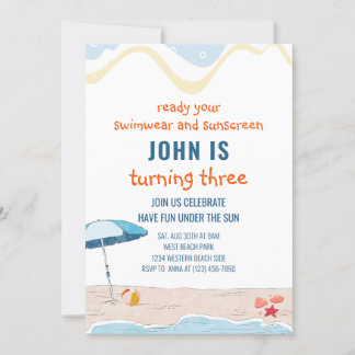 Summer Beach Theme Birthday Invitation Kaart