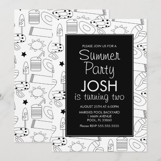 Summer Beach Theme Doodle Birthday Party Kaart (Voorkant / Achterkant)