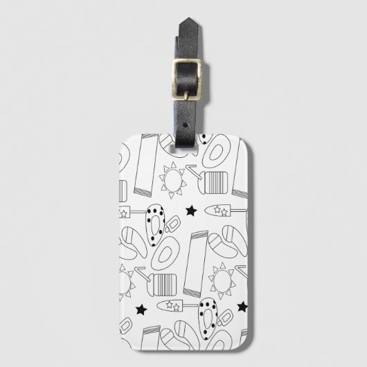 Summer Beach Theme Outlines Pattern Bagagelabel (Voorkant (verticaal))