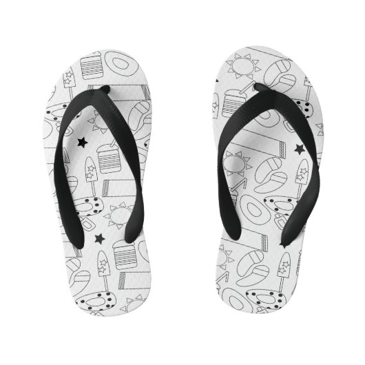 Summer Beach Theme Outlines Pattern Kinder Teenslippers (Voetbed)