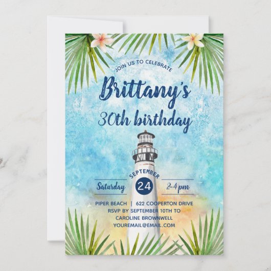 Summer Beach Thmed Birthday Party Invitation Kaart (Voorkant)