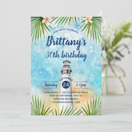 Summer Beach Thmed Birthday Party Invitation Kaart (Staand voorkant)