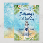 Summer Beach Thmed Birthday Party Invitation Kaart (Voorkant / Achterkant)