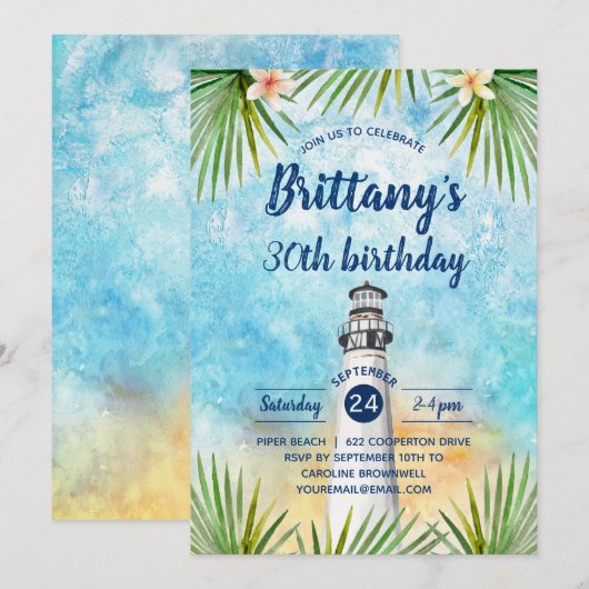 Summer Beach Thmed Birthday Party Invitation Kaart (Voorkant / Achterkant)