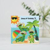 Summer Beach Turtles Swimming Birthday Invitation Kaart (Staand voorkant)