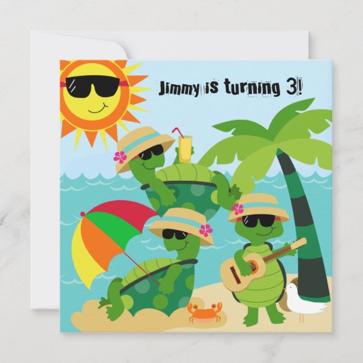 Summer Beach Turtles Swimming Birthday Invitation Kaart (Voorkant)