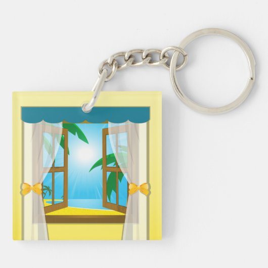 Summer Beach Uitzicht Sleutelhanger (Achterkant)
