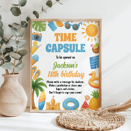 Summer Beach Verjaardag Party Time Capsule Sign Poster