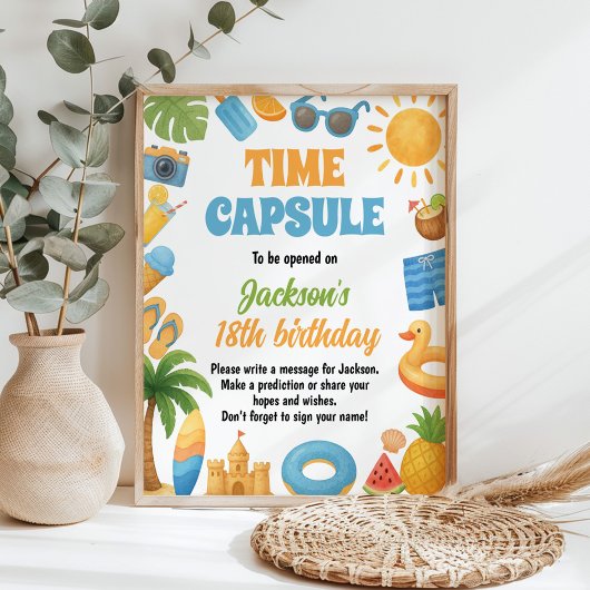 Summer Beach Verjaardag Party Time Capsule Sign Poster