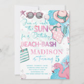 Summer Beach Verjaardagsfeest Schattige Roze Turqu Kaart (Voorkant)