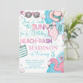 Summer Beach Verjaardagsfeest Schattige Roze Turqu Kaart (Staand voorkant)