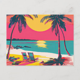 Summer Beach Vibe Retro Surfer Palm Trees Zonsonde Briefkaart