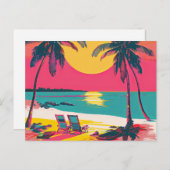 Summer Beach Vibe Retro Surfer Palm Trees Zonsonde Briefkaart (Voorkant / Achterkant)