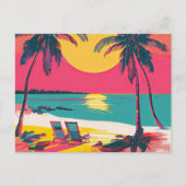Summer Beach Vibe Retro Surfer Palm Trees Zonsonde Briefkaart (Voorkant)