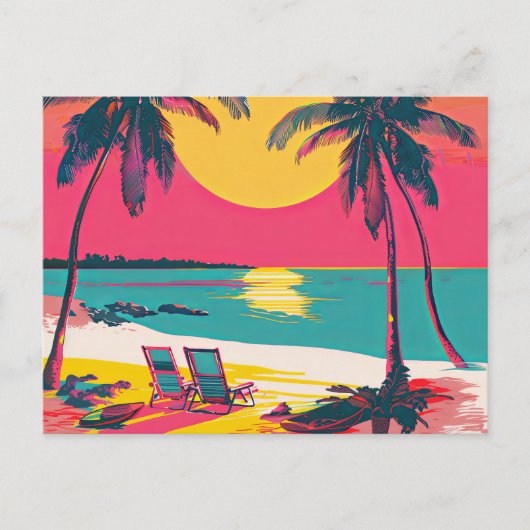 Summer Beach Vibe Retro Surfer Palm Trees Zonsonde Briefkaart (Voorkant)