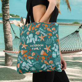 Summer Beach Vibes Family Trip Retro Teal Custom Tote Bag
