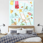 Summer Beach vibes op blauw Canvas Afdruk (Insitu (Slaapkamer))
