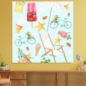 Summer Beach vibes op blauw Canvas Afdruk (Insitu (Woonkamer))