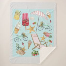 Summer Beach vibes op blauw Sherpa Deken