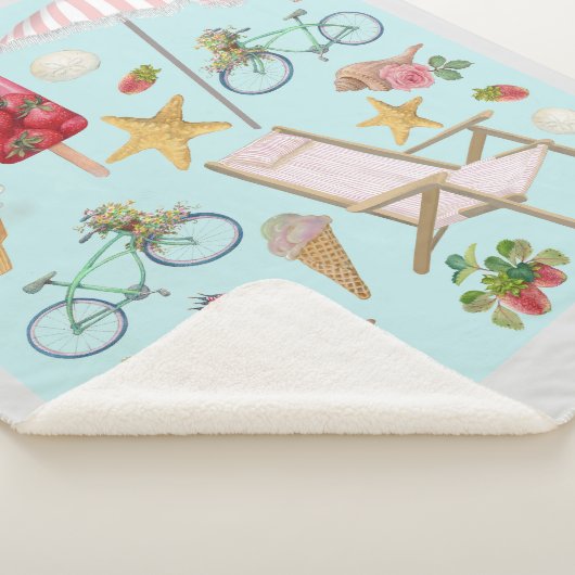 Summer Beach vibes op blauw Sherpa Deken (3/4)
