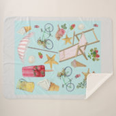 Summer Beach vibes op blauw Sherpa Deken (Voorkant (horizontaal))