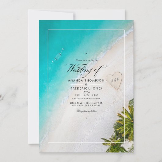 Summer Beach Weddenschap Monogram Invitation Kaart (Voorkant)