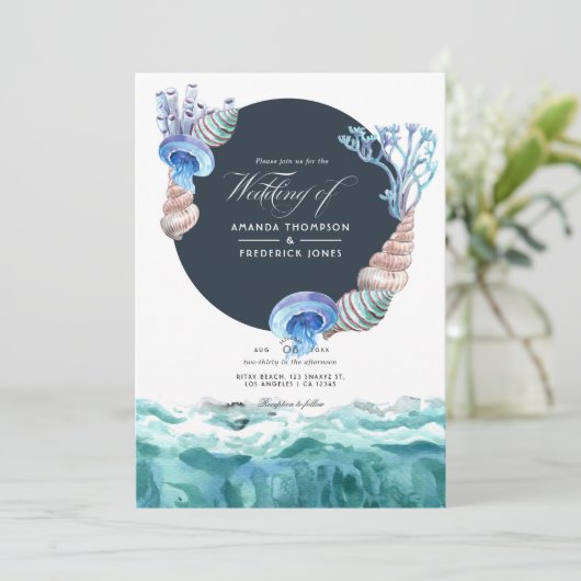 Summer Beach Wedding Invitation Kaart (Staand voorkant)