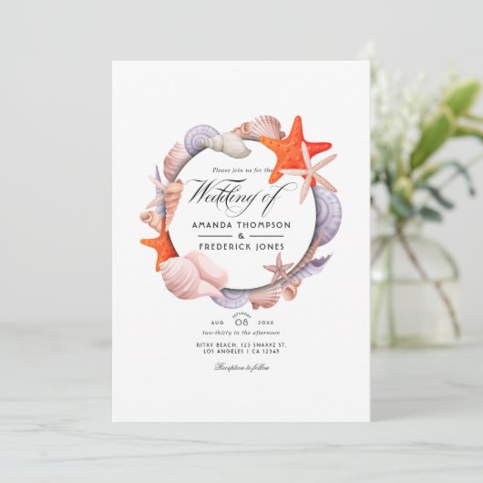 Summer Beach Wedding Invitation Kaart (Staand voorkant)