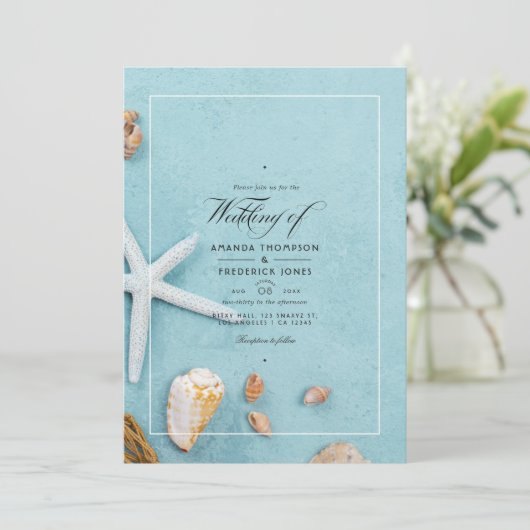 Summer Beach Wedding Invitation Kaart (Staand voorkant)