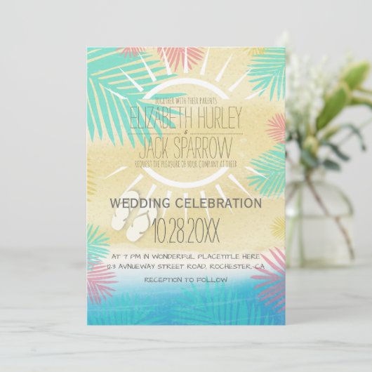 Summer Beach Wedding Invitations Kaart (Staand voorkant)
