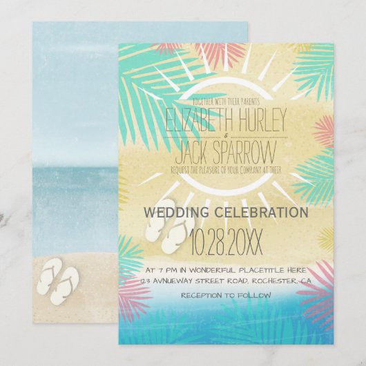 Summer Beach Wedding Invitations Kaart (Voorkant / Achterkant)
