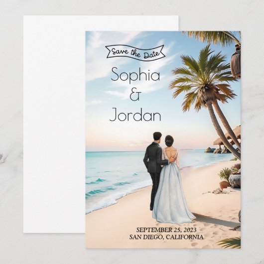 Summer Beach Wedding Save the Date Kaart (Voorkant / Achterkant)