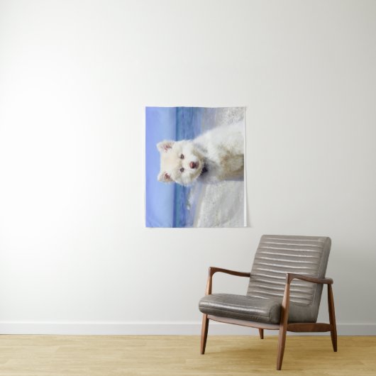 Summer Beach White Spitz Samoyed Pet Dog Canine Wandkleed (In situ)
