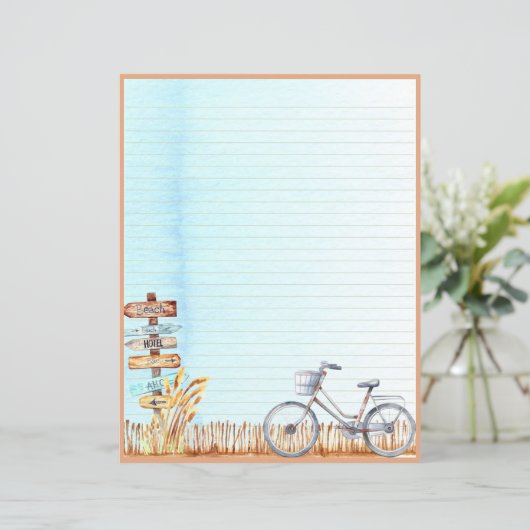 Summer Beachside Bicycle Letter Writing Paper (Staand voorkant)