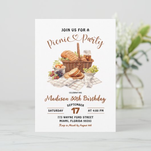 Summer Beige Earth Tone Picnic Party Birthday Kaart (Staand voorkant)