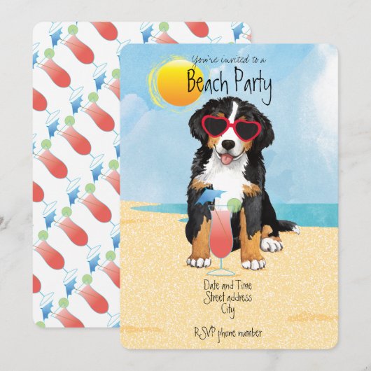 Summer Berner Beach Party Invitation Feestdagenkaart (Voorkant / Achterkant)
