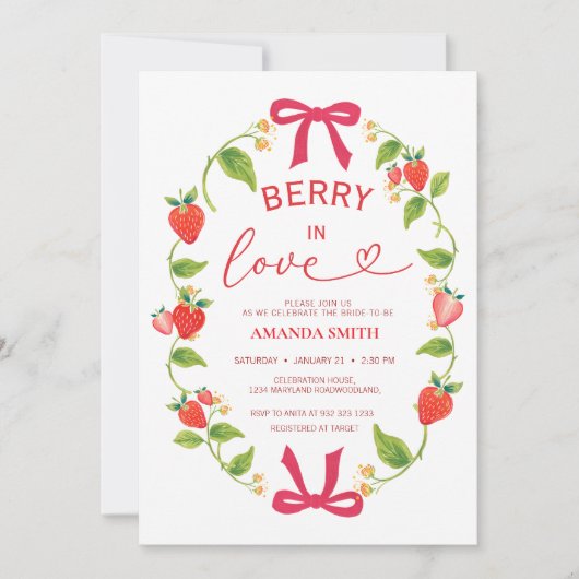 Summer Berry In Love Red Bow Bridal Shower Kaart (Voorkant)