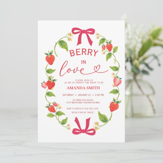 Summer Berry In Love Red Bow Bridal Shower Kaart (Staand voorkant)