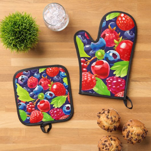 Summer Berry Medley Ovenwant & Pannenlap Set (Top down)