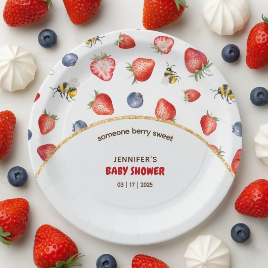 Summer Berry Sweet Waterverf Baby shower Papieren Bordje