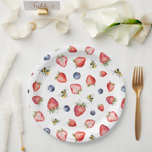 Summer Berry Sweet Waterverf Baby shower Papieren Bordje (Huwelijk)