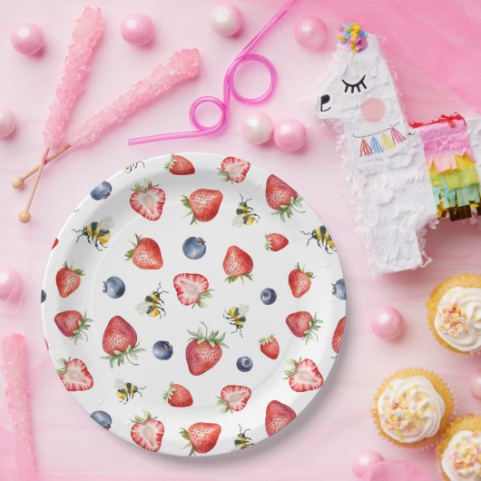 Summer Berry Sweet Waterverf Baby shower Papieren Bordje (Feest)