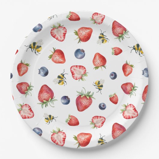 Summer Berry Sweet Waterverf Baby shower Papieren Bordje (Voorkant)