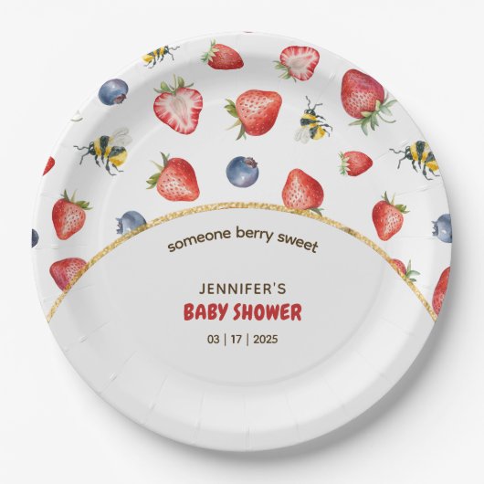 Summer Berry Sweet Waterverf Baby shower Papieren Bordje (Voorkant)